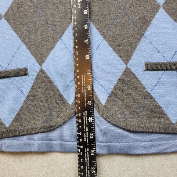 Vintage Talbots Womens Large Sweater Cardigan Argyle Silk Blend Preppy Blue Gray - Picture 7 of 10